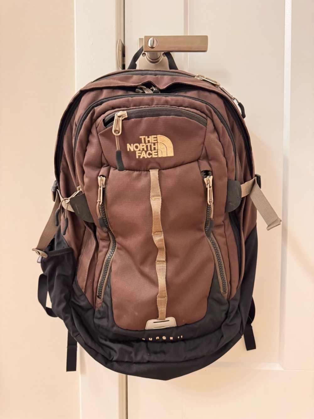 The North Face Brown and Black Men’s Backpack with Tan Accents